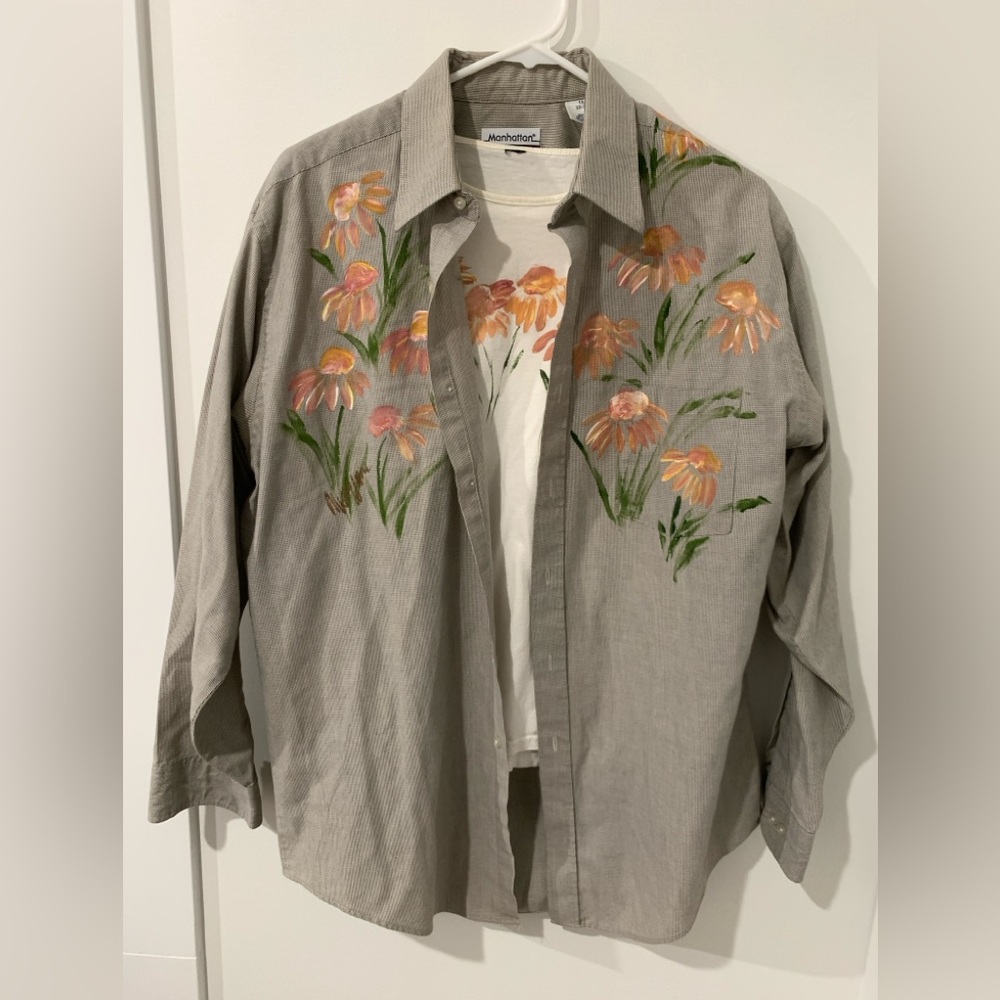 Hand painted floral shirt set